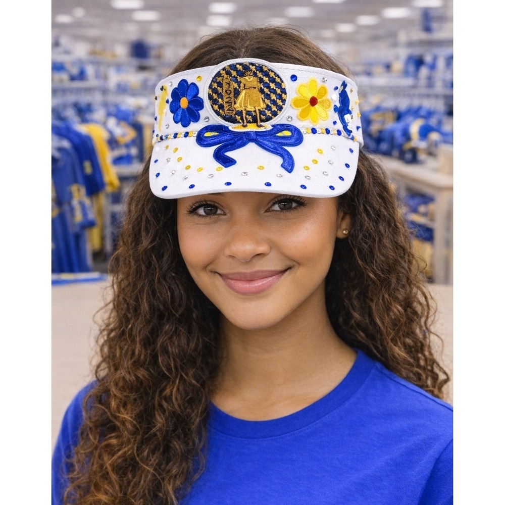 Sigma Gamma Rho Visor White Custom Made Logo and Crystal Rhinestones‎